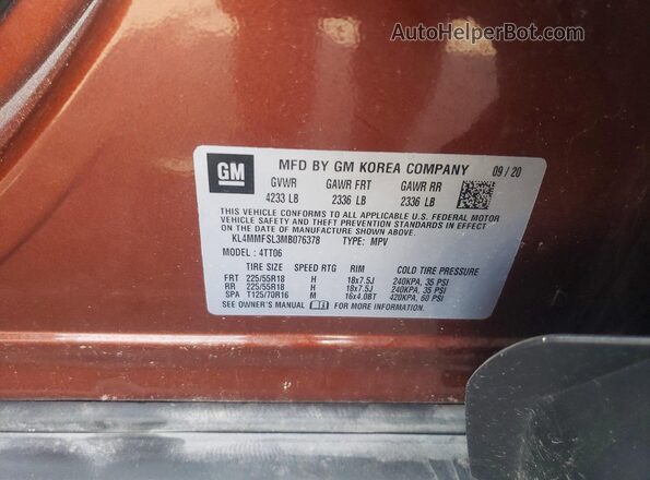 KL4MMFSL3MB076378 2021 BUICK ENCORE Brown Widok naklejki z numerem VIN