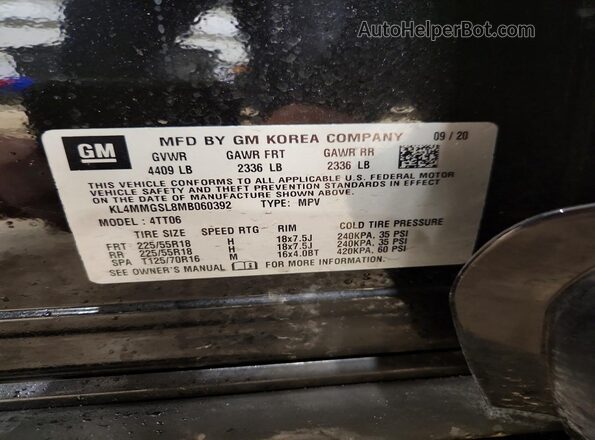 KL4MMGSL8MB060392 2021 BUICK ENCORE Black Widok naklejki z numerem VIN