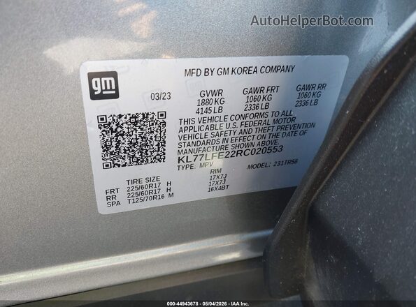 KL77LFE22RC020553 2024 CHEVROLET TRAX Silver ძრავის განყოფილების ხედი