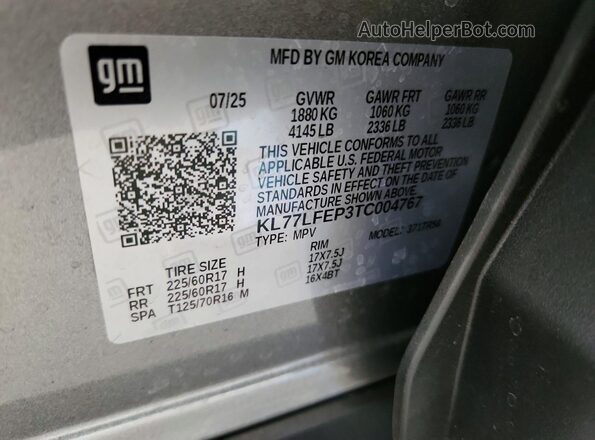 KL77LFEP3TC004767 2026 CHEVROLET TRAX Gray Vista interior de 360 grados