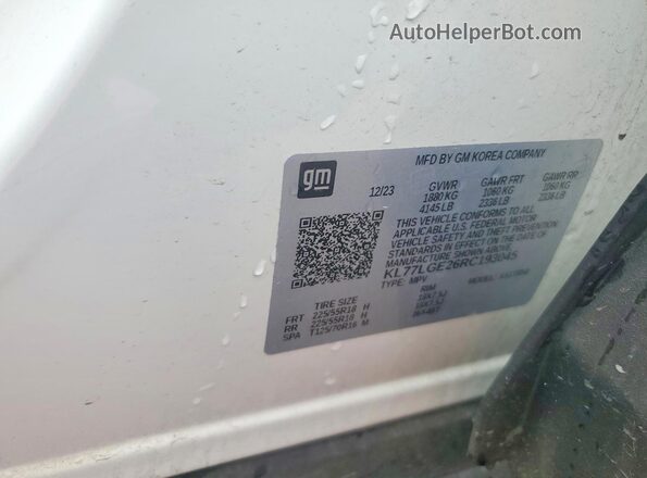 KL77LGE26RC193045 2024 CHEVROLET TRAX Белый Панорамный вид салона 360°