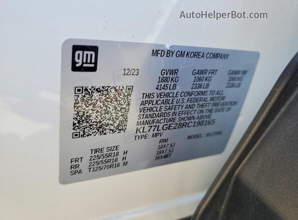 KL77LGE28RC198165 2024 CHEVROLET TRAX Белый Панорамный вид салона 360°