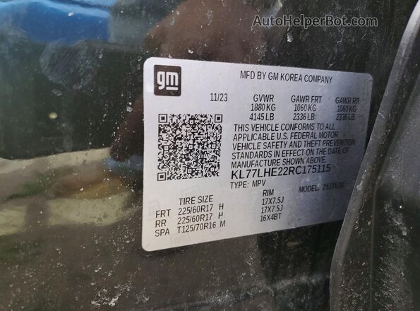 KL77LHE22RC175115 2024 CHEVROLET TRAX Black Vista del compartimento del motor
