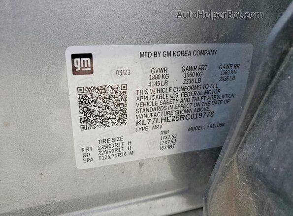 KL77LHE25RC019778 2024 CHEVROLET TRAX Серый Вид подкапотного пространства