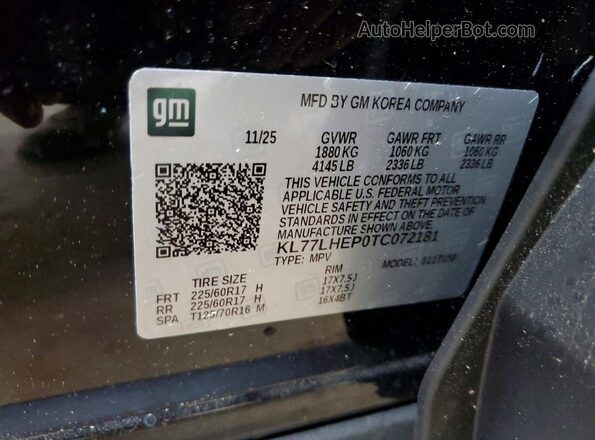 KL77LHEP0TC072181 2026 CHEVROLET TRAX Black VIN sticker view
