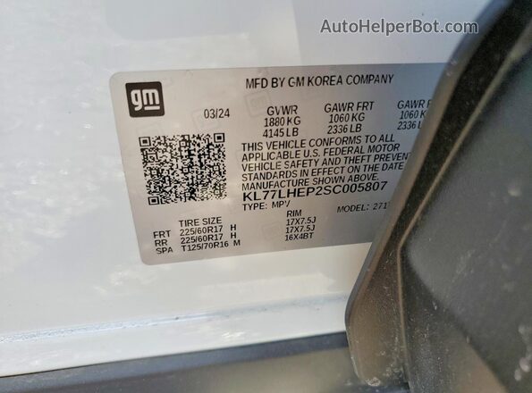 KL77LHEP2SC005807 2025 CHEVROLET TRAX White Вид підкапотного простору