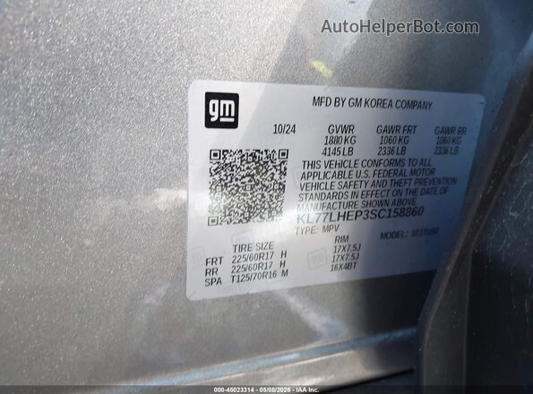 KL77LHEP3SC158860 2025 CHEVROLET TRAX Серебряный Вид подкапотного пространства