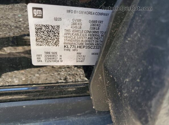 KL77LHEP3SC232536 2025 CHEVROLET TRAX Black Вид наклейки з VIN-кодом