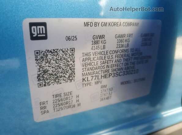 KL77LHEP3SC330210 2025 CHEVROLET TRAX Blue Widok wnętrza 360 stopni