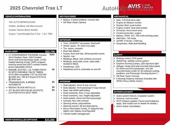 KL77LHEP6SC242090 2025 CHEVROLET TRAX Black Вид наклейки з VIN-кодом