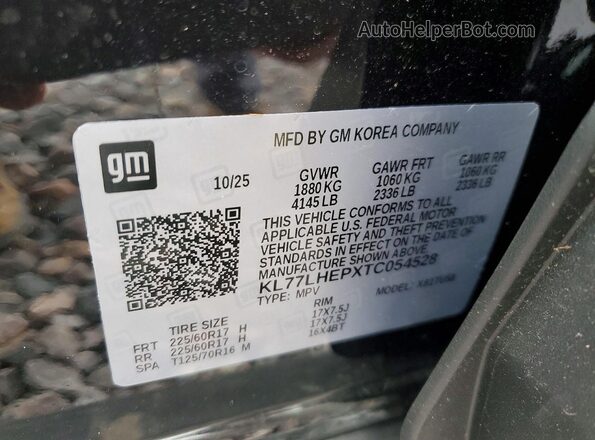 KL77LHEPXTC054528 2026 CHEVROLET TRAX Black Вид наклейки з VIN-кодом