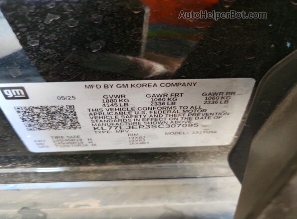 KL77LJEP3SC307095 2025 CHEVROLET TRAX Black Вид наклейки з VIN-кодом
