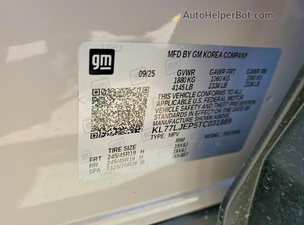 KL77LJEP5TC031889 2026 CHEVROLET TRAX Cream Вид наклейки з VIN-кодом