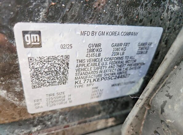 KL77LKEP0SC244527 2025 CHEVROLET TRAX Black Вид наклейки з VIN-кодом