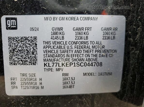 KL77LKEP1SC044708 2025 CHEVROLET TRAX Black Widok naklejki z numerem VIN