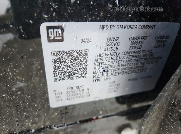 KL77LKEP9SC023377 2025 CHEVROLET TRAX Black Вид наклейки з VIN-кодом