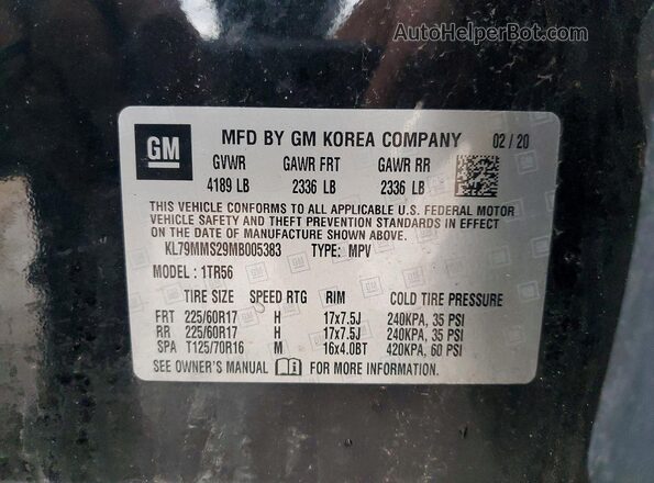 KL79MMS29MB005383 2021 CHEVROLET TRAILBLAZER Black VIN sticker view