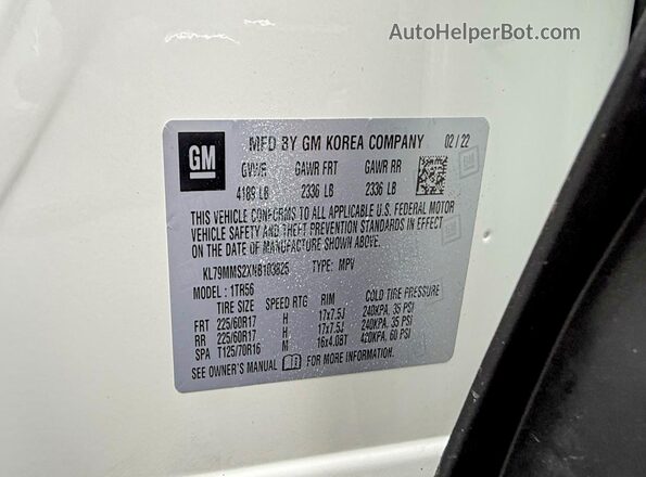 KL79MMS2XNB103825 2022 CHEVROLET TRAILBLAZER Белый Вид задних сидений
