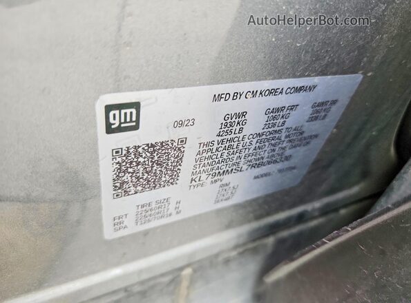 KL79MMSL7RB066330 2024 CHEVROLET TRAILBLAZER Gray Вид наклейки з VIN-кодом