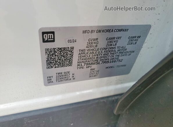 KL79MMSL7RB166752 2024 CHEVROLET TRAILBLAZER White VIN კოდის სტიკერის ხედი