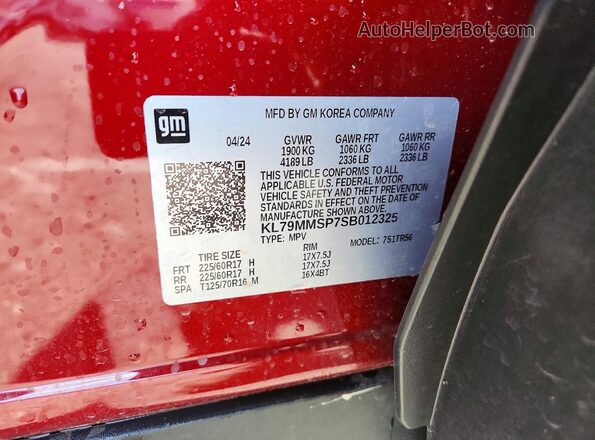 KL79MMSP7SB012325 2025 CHEVROLET TRAILBLAZER Red VIN კოდის სტიკერის ხედი
