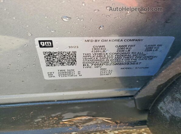 KL79MPS25RB093647 2024 CHEVROLET TRAILBLAZER Gray VIN კოდის სტიკერის ხედი