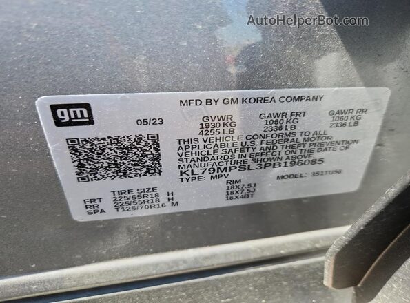 KL79MPSL3PB196085 2023 CHEVROLET TRAILBLAZER Серебряный Панорамный вид салона 360°