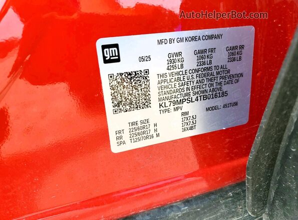 KL79MPSL4TB016185 2026 CHEVROLET TRAILBLAZER Красный Панорамный вид салона 360°