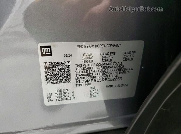 KL79MPSL5RB152253 2024 CHEVROLET TRAILBLAZER Серебряный Вид наклейки с VIN-кодом