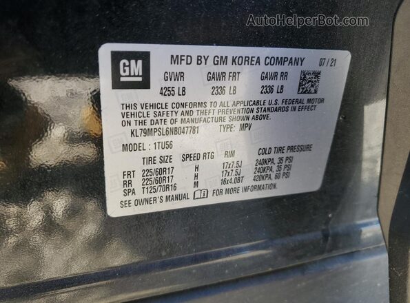 KL79MPSL6NB047781 2022 CHEVROLET TRAILBLAZER Black VIN კოდის სტიკერის ხედი