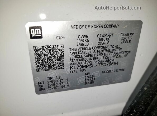 KL79MPSL7TB170664 2026 CHEVROLET TRAILBLAZER Белый Панорамный вид салона 360°