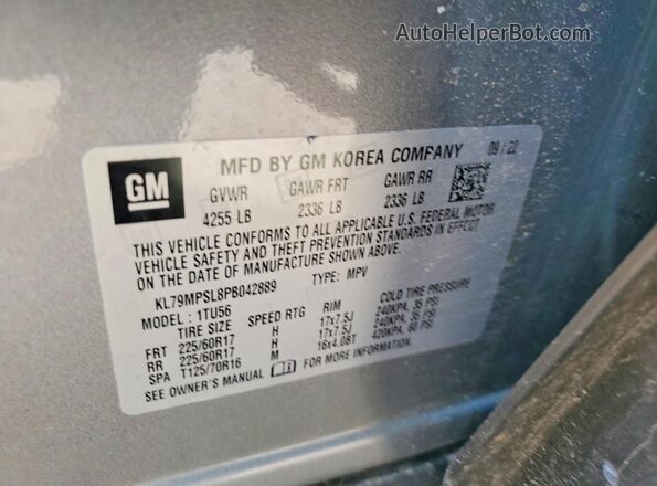 KL79MPSL8PB042889 2023 CHEVROLET TRAILBLAZER Серебряный Вид наклейки с VIN-кодом