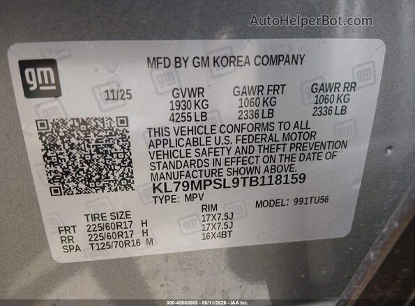 KL79MPSL9TB118159 2026 CHEVROLET TRAILBLAZER Серый Вид подкапотного пространства