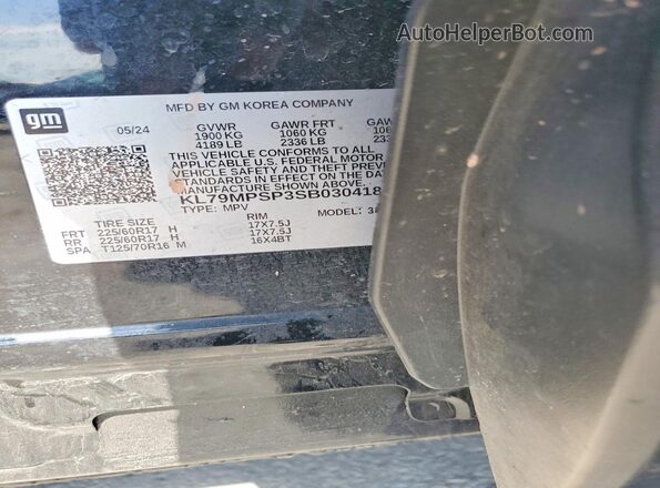 KL79MPSP3SB030418 2025 CHEVROLET TRAILBLAZER Черный Вид наклейки с VIN-кодом