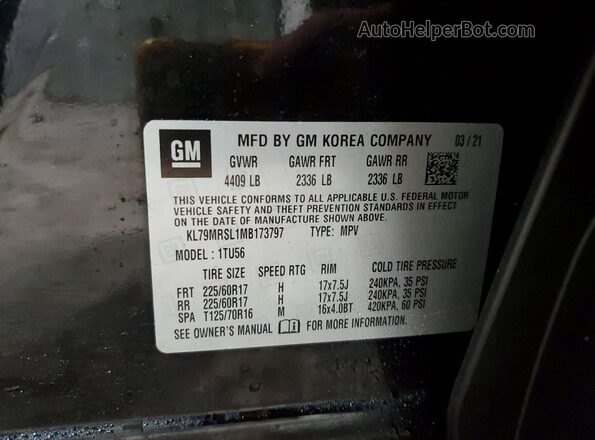 KL79MRSL1MB173797 2021 CHEVROLET TRAILBLAZER Черный Вид наклейки с VIN-кодом