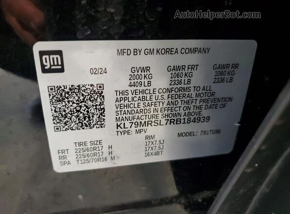 KL79MRSL7RB184939 2024 CHEVROLET TRAILBLAZER Black Vista de la etiqueta del VIN