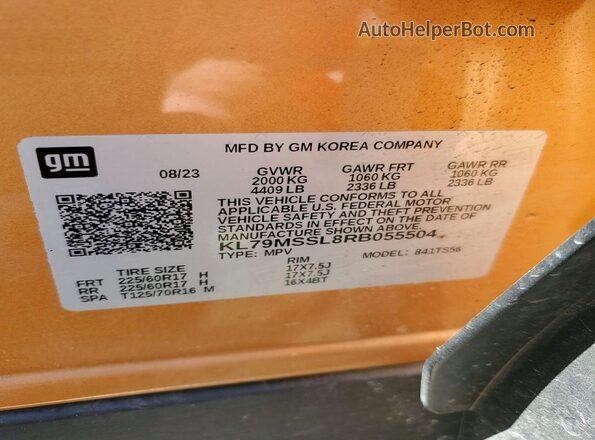 KL79MSSL8RB055504 2024 CHEVROLET TRAILBLAZER Оранжевый Панорамный вид салона 360°