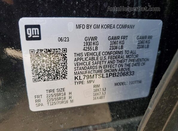 KL79MTSL1PB206833 2023 CHEVROLET TRAILBLAZER Black Вид наклейки з VIN-кодом