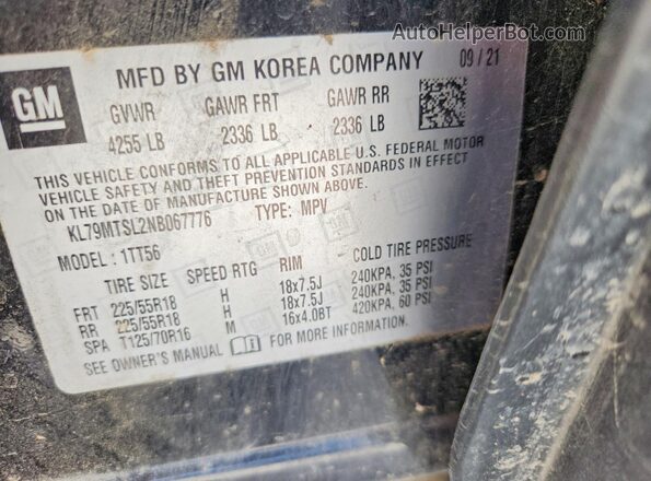 KL79MTSL2NB067776 2022 CHEVROLET TRAILBLAZER Black Вид наклейки з VIN-кодом