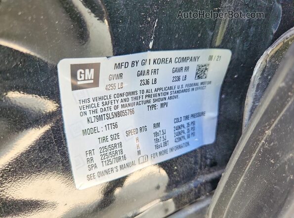 KL79MTSL5NB055766 2022 CHEVROLET TRAILBLAZER Черный Вид наклейки с VIN-кодом