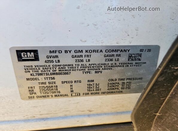 KL79MTSL6MB003867 2021 CHEVROLET TRAILBLAZER White Widok komory silnika