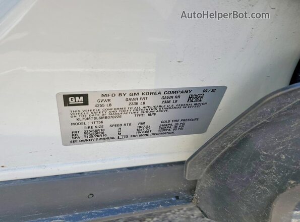 KL79MTSL6MB070226 2021 CHEVROLET TRAILBLAZER White VIN კოდის სტიკერის ხედი