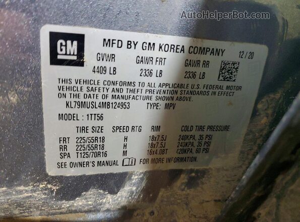 KL79MUSL4MB124953 2021 CHEVROLET TRAILBLAZER Blue VIN կոդի պիտակի տեսք
