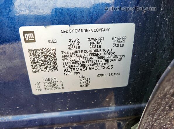 KL79MVSL5PB122655 2023 CHEVROLET TRAILBLAZER Blue Vista del compartimento del motor