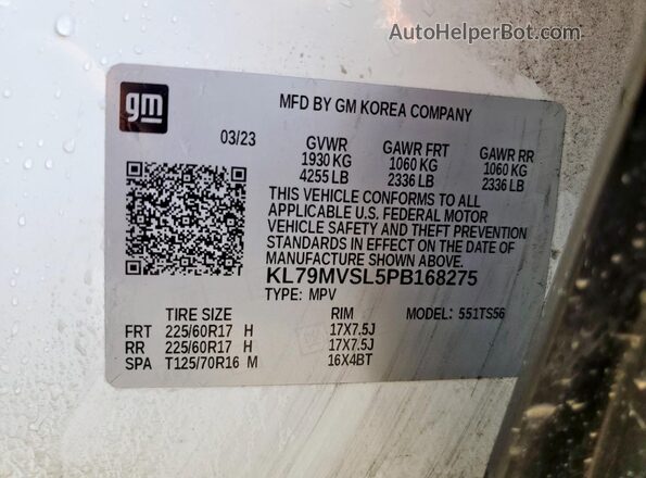 KL79MVSL5PB168275 2023 CHEVROLET TRAILBLAZER White Vista interior de 360 grados