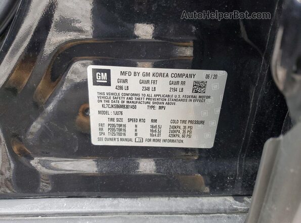 KL7CJKSB6MB301450 2021 CHEVROLET TRAX Black Вид наклейки з VIN-кодом