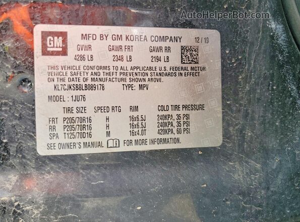 KL7CJKSB8LB089178 2020 CHEVROLET TRAX Черный Панорамный вид салона 360°