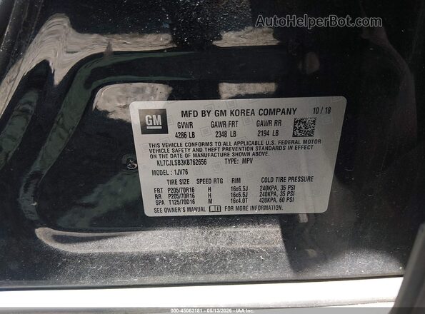 KL7CJLSB3KB762656 2019 CHEVROLET TRAX Black ძრავის განყოფილების ხედი