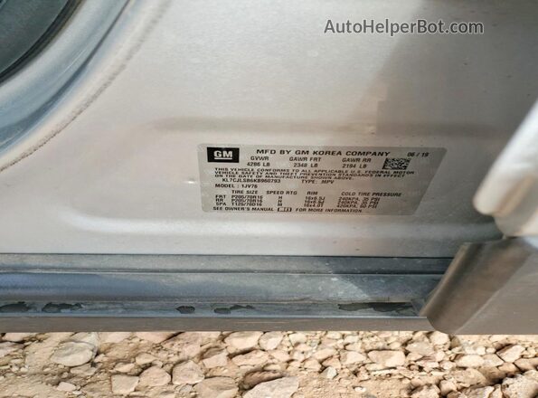 KL7CJLSB6KB960793 2019 CHEVROLET TRAX Серебряный Вид подкапотного пространства