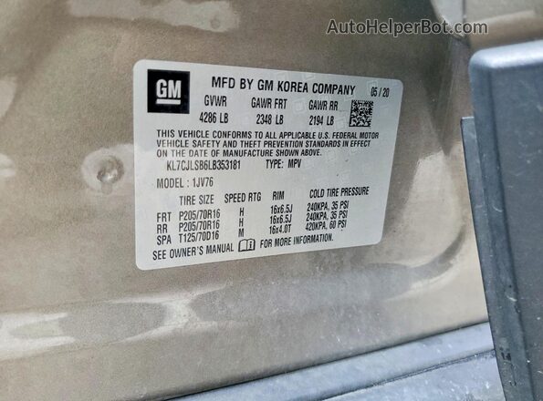 KL7CJLSB6LB353181 2020 CHEVROLET TRAX Коричневый Вид подкапотного пространства